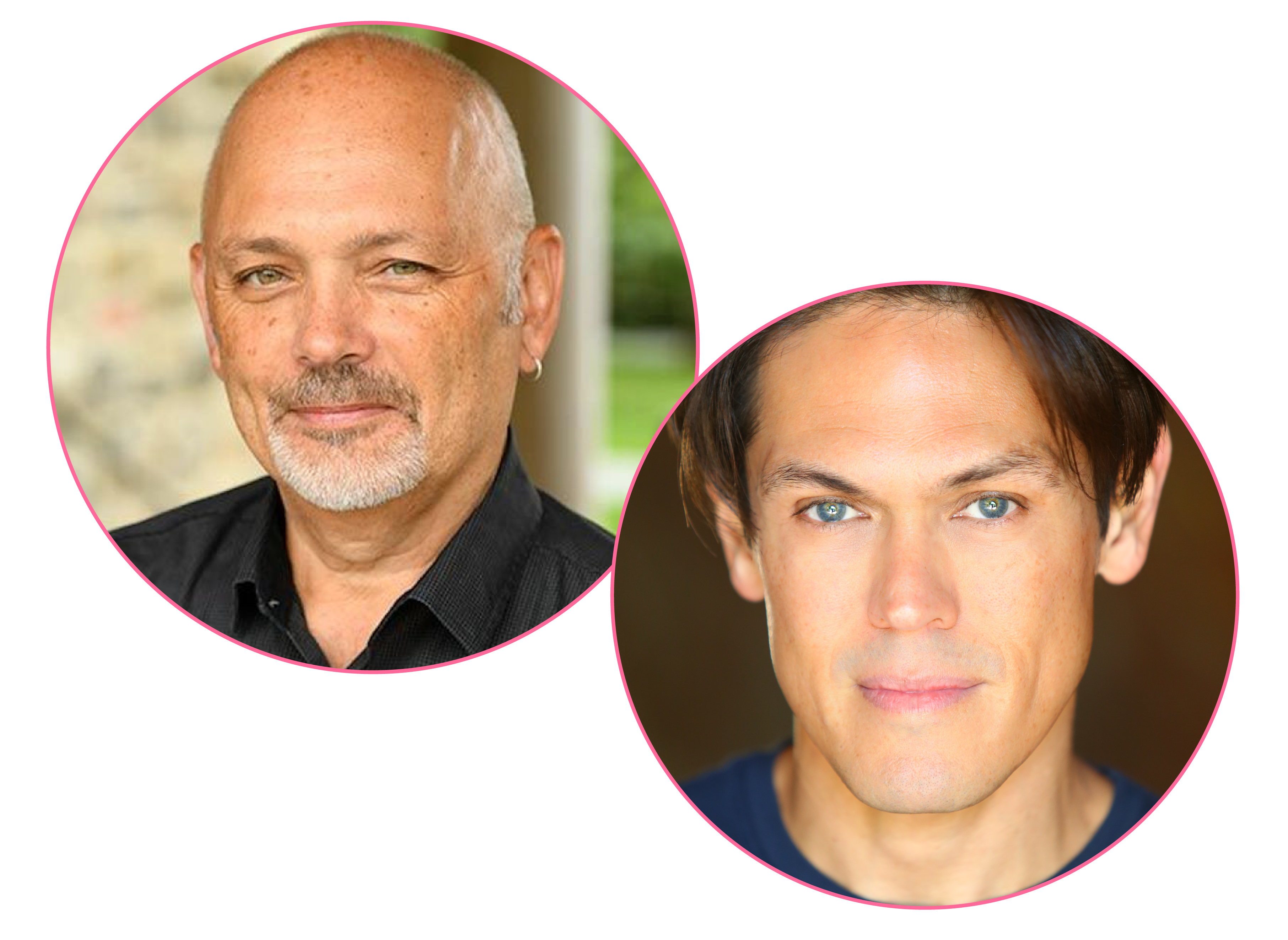 Headshots of Mike Mancini & MiG Ayesa in Circles