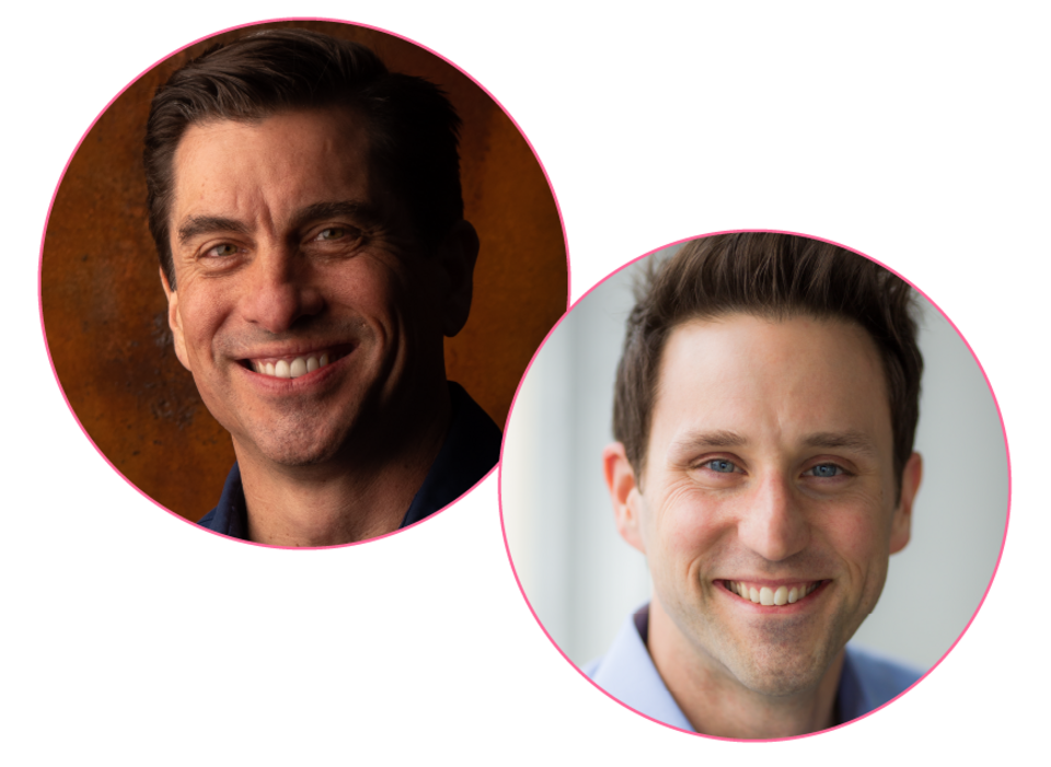 Photo of 2 separate headshots in pink circles