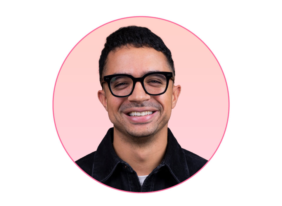 Headshot of Christian Bayonet in a circle with a pink background